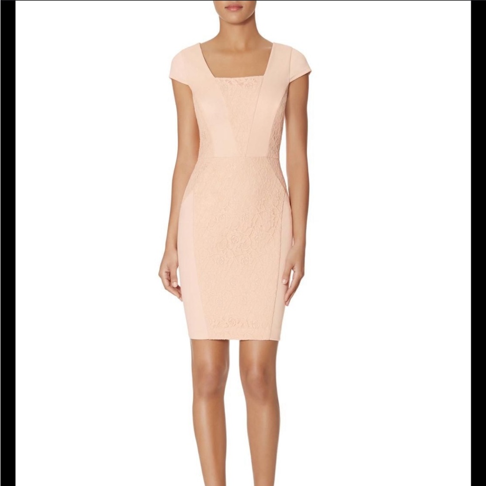 The Limited Square Neck Sheath Cocktail Dress Pastel Pink Lace Pencil